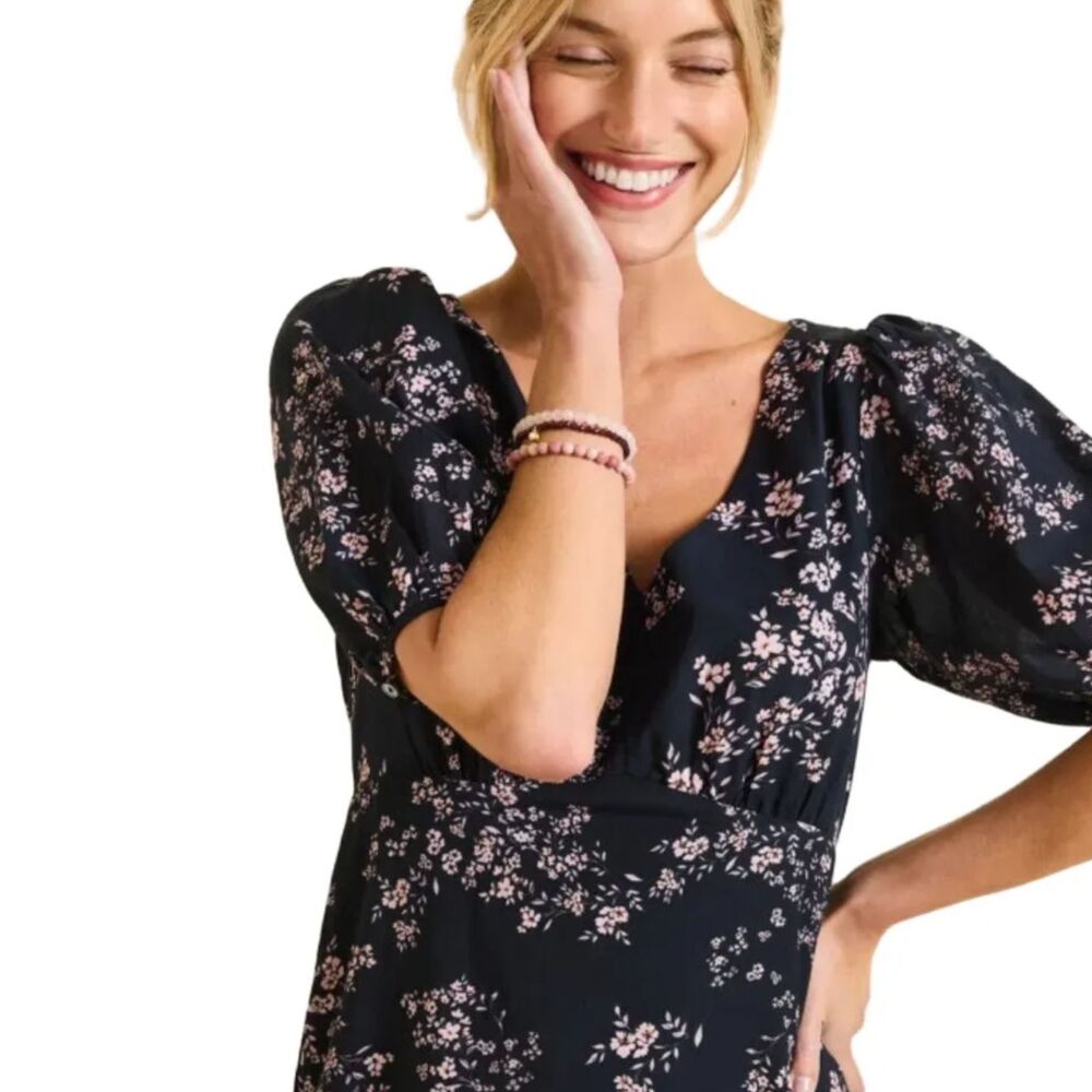 NWT Velvet Graham & Spencer India Printed Black Floral Dress Women’s Large Lined - Picture 2 of 9